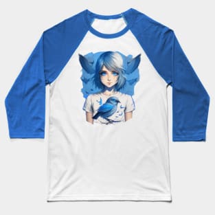 Girl and a blue bird Baseball T-Shirt